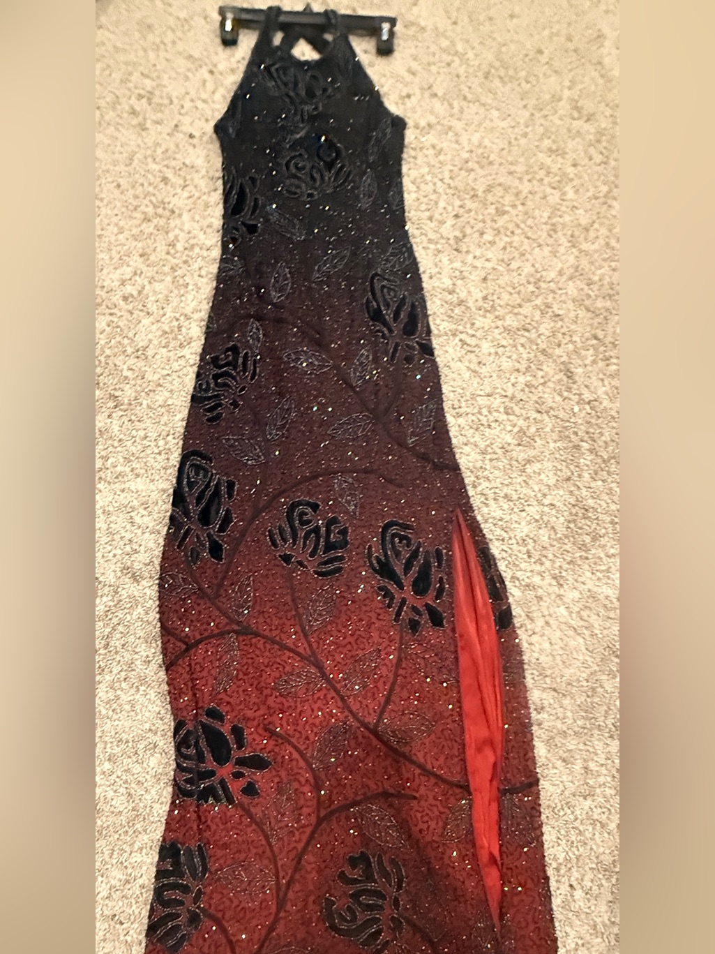 Elegant Black To Burgundy Ombre Beaded Prom Dress